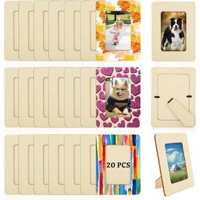 20 PCS Wooden Picture Frames for Craft Unfinished Wood Photo Frames with Stand DIY Wood Picture Frames Kit for 3 x 5 In Photos Postcard Picture Frame for DIY Painting Arts Projects