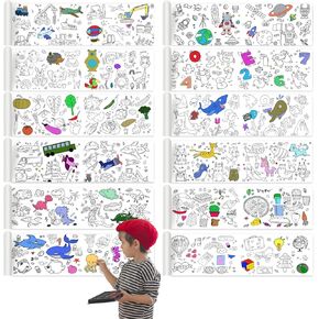 Raissily 12pcs لفة الرسم للأطفال ، 35.4 "× 11.8" تلوين الورق لفات الجرافيتي SCROLL DIY ملء صورة سطح المكتب لطلاء للأطفال