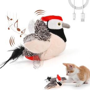 Flappy Bird Cat Toy for Indoor Cats, Simulated Chirping Flapping Wings Bird, Interactive Catnip Toys, Plush Kitten Exercise Toys (Brown Sparrow)