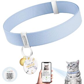 Cat Collar with Bell, Stretch Elastic Quick Release, Modifiable Pet Online Profile Page, Multiple Emergency Contact, Non Breakaway Lightweight Kitten Collar for Girl Cats, Pet Supplies, Gifts, Blue