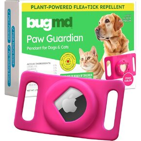 BugMD Paw Guardian Flea and Tick Prevention Pendant for Dogs & Cats with AirTag Holder | Plant-Powered Flea & Tick Control for Dog Collars & Cat Harnesses | Cat and Dog Tag with Air Tag Holder - Red