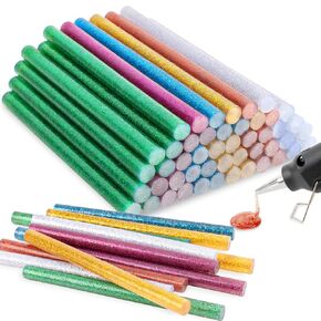 MAQIHAN Mini Glitter Color Hot Glue Sticks - 48 Pack Hot Melt Gluing Sticks Colored for Hot Glue Gun,Mini Size Melt Hot Glue Sticks,Multipurpose for Cards, Sealing, Decoration,Art,DIY,Stamp