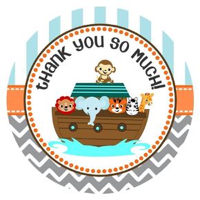 Noah's Ark Thank You Favor Sticker Label by Adore By Nat - Children Birthday Baby Shower Party Favors - Set of 30