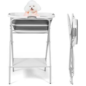 Dog Bathtub, 2-in-1 Foldable Portable Dog Washing Station for Bathing Showering and Grooming, Dog Bathing Station with Drain Hole for Small Dogs, Cats and Other Pets, Indoor and Outdoor