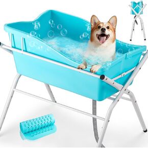 Dog Bath Tub, Dog Washing Station for Bathing and Grooming, 4 Levels Elevated Collapsible Portable Shower Bathtub for Small Dogs Cats Pet