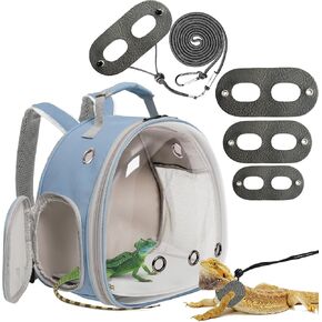 Guinea Pig Carrier,Guinea Pig Carrier for 2,Reptile Travel Carrier for Lizards Sugar Glider Hedgehog Rat Parrot Birds (Black-Blue, Backpack+Harness Leash)