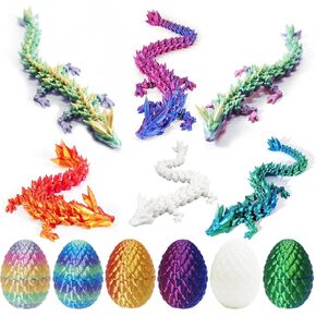 6pack 3D Printed Easter Dragon Eggs, Easter Basket Stuffers, Mini Mystery Dragon Egg with Dragon Inside,Crystal Dragon Fidget Toy, Surprise 3D Printed Animals Toy (6 Pack)