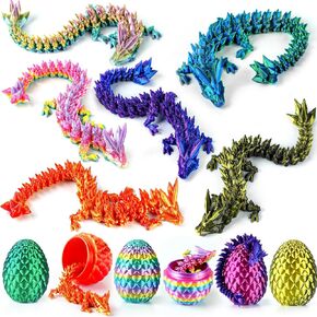6PCS 6.3" 3D Printed Dragon Eggs with Dragon Inside【2025 Updated】Easter Basket Stuffers for Kids Teens,Articulated Crystal 3D Printed Dragons, Mystery Easter Eggs Essentials Fantasy Animal Toy Set