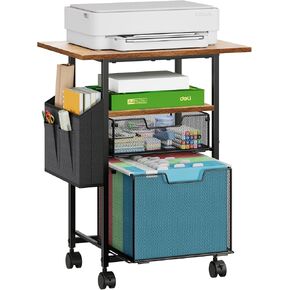 Rolling File Cart with Extended Desktop,2 Drawer Small File Cabinet for Home Office,Under Desk Storage Filing Cabinet with Side Bag,File Folder Organizer with Wheels,Printer Stand Storage Cart