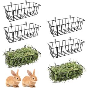 6pcs رف التغذية القش المعدنية الثقيلة مع السنانير ، حامل قفص 9 × 4 × 3 بوصة للأرانب وخنازير غينيا (أسود)
