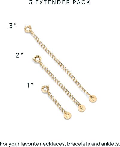 PAVOI 14K GOLD PLATED CANDLACE REACTERS PACK للنساء - مجموعة من ثلاثة تمديد سوار قلادة ذهبية مع قفل حلقة الربيع - 1 ، 2 ، 3 بوصة in Kuwait