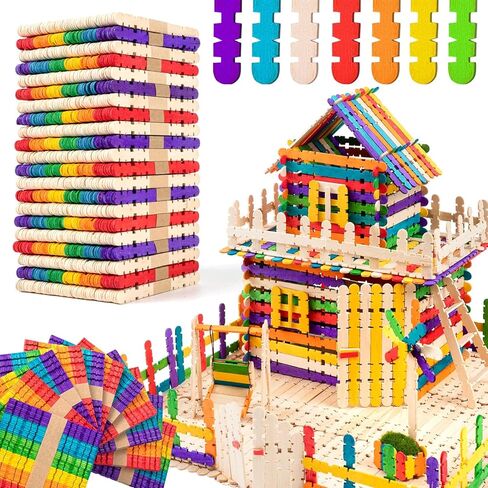 Colorful Wooden Craft Sticks, 200Pcs Popsicle Sticks for Crafts, Natural Jumbo Sawtooth Wooden Sticks for DIY Craft, Kids Education Supplies in Kuwait