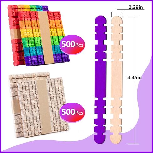 Colorful Wooden Craft Sticks, 200Pcs Popsicle Sticks for Crafts, Natural Jumbo Sawtooth Wooden Sticks for DIY Craft, Kids Education Supplies in Kuwait