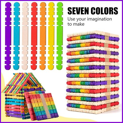 Colorful Wooden Craft Sticks, 200Pcs Popsicle Sticks for Crafts, Natural Jumbo Sawtooth Wooden Sticks for DIY Craft, Kids Education Supplies in Kuwait