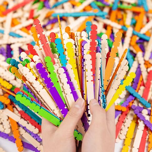 Colorful Wooden Craft Sticks, 200Pcs Popsicle Sticks for Crafts, Natural Jumbo Sawtooth Wooden Sticks for DIY Craft, Kids Education Supplies in Kuwait