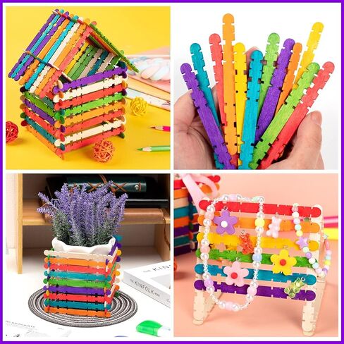 Colorful Wooden Craft Sticks, 200Pcs Popsicle Sticks for Crafts, Natural Jumbo Sawtooth Wooden Sticks for DIY Craft, Kids Education Supplies in Kuwait