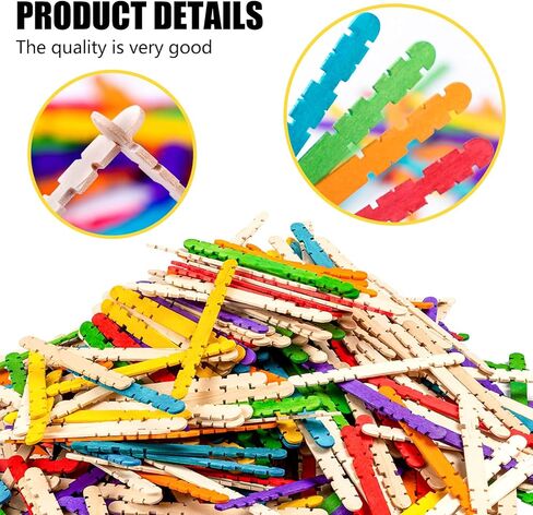 Colorful Wooden Craft Sticks, 200Pcs Popsicle Sticks for Crafts, Natural Jumbo Sawtooth Wooden Sticks for DIY Craft, Kids Education Supplies in Kuwait