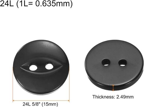Harfington 12pcs 24l أزرار خياطة أسود جولة 15 ملم 5/8 "راتنج 2 حفرة السمكة البديل الحرف الزر لزخرفة الزخرفة الأزرار تنورة أزرار الثياب in Kuwait