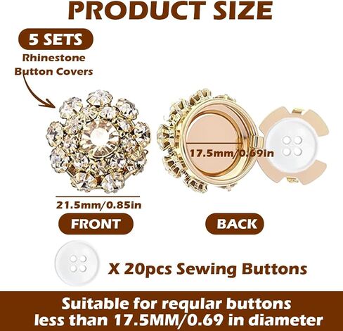 5 Sets Rhinestone Buttons Covers for Mothers Day Gifts with 20Pcs Sewing Buttons Detachable Crystal Jewelry Decorative Clips DIY Craft Supplies Holiday Dress Decoration for Cufflinks,Shirts,Clothes in Kuwait