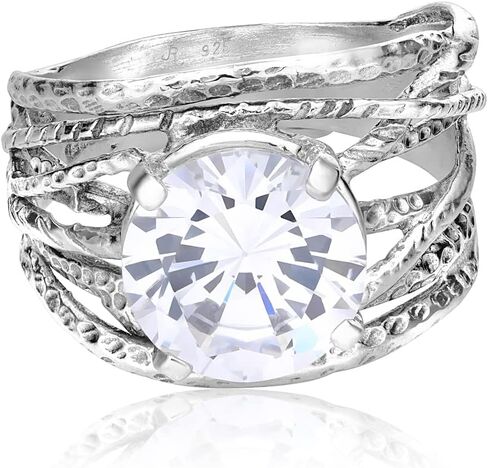 Jean Rachel Jewelry 925 Sterling Silver Ring - Wrap Vintage Design with Prong Round Round Cubic Zirconia - Hypoallergenic ، Lead & Nickel Free - Artisan Ditched Rings for Women in Kuwait