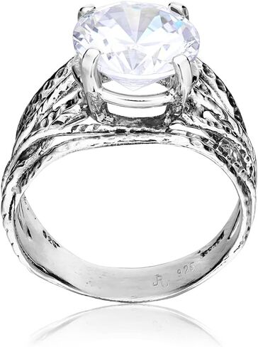 Jean Rachel Jewelry 925 Sterling Silver Ring - Wrap Vintage Design with Prong Round Round Cubic Zirconia - Hypoallergenic ، Lead & Nickel Free - Artisan Ditched Rings for Women in Kuwait