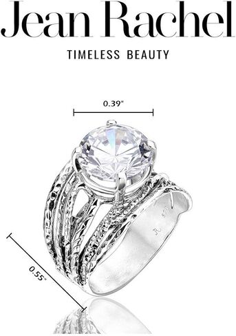 Jean Rachel Jewelry 925 Sterling Silver Ring - Wrap Vintage Design with Prong Round Round Cubic Zirconia - Hypoallergenic ، Lead & Nickel Free - Artisan Ditched Rings for Women in Kuwait