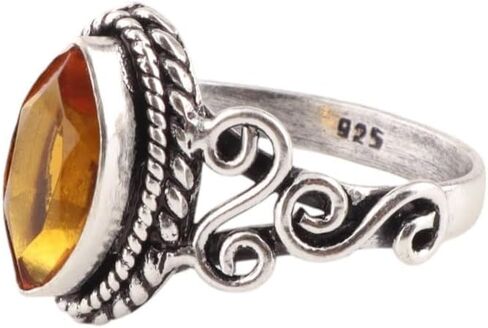 Gemstone Citrine Natural 925 Sterling Silver المصنوعة يدويًا الحجم الحجم 6 ، حلقة السترين الفضية الصلبة ، حلقة بوهو للنساء ، حلقة شكل ماركيز 6 × 12 مم ، مجوهرات الحجر المولد نوفمبر (السترين ، 6) in Kuwait