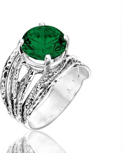 Jean Rachel Jewelry 925 Sterling Silver Ring - Wrap Vintage Design with Prong Round Round Cubic Zirconia - Hypoallergenic ، Lead & Nickel Free - Artisan Ditched Rings for Women in Kuwait