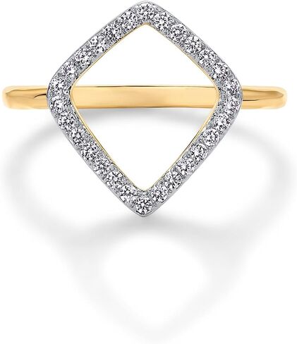 PAVOI 14K Gold Plated Two Toned Mixed Metals Diamond Shaped Geometric Ring for Women with Cubic Zirconia | Statement Ring in Kuwait