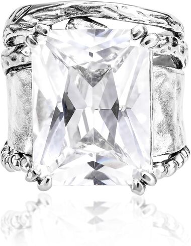 JEAN RACHEL JEWELRY 925 Sterling Silver Ring - Hammered Vintage Design with Octagon Shaped Cubic Zirconia - Hypoallergenic, Lead & Nickel Free - Artisan Handcrafted Statement Rings for Women in Kuwait