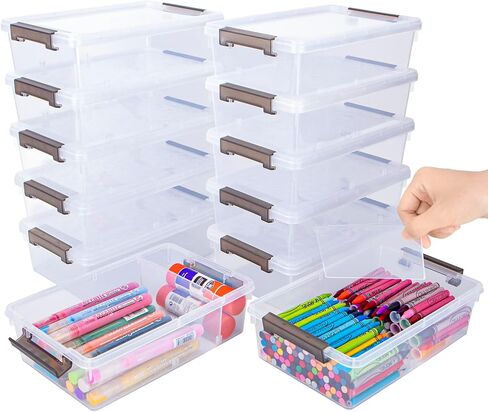 12 Pack Extra Large Pencil Box with Removable Dividers, Thickened Plastic Pencil Case Bulk, Clear Crayon Storage Box Stackable Marker Organizer Containers for Pen, Craft, Art (12 Pack) in Saudi Arabia