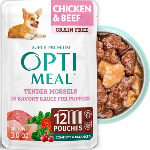 Optimeal Wet Dog Food Pouches - Variety Pack Grain Free Recipes, High Protein, Tender Morsels in Aspic Made with Natural Ingredients for Adult Dogs, Premium Nutrition - 3 oz, Pack of 12 in Saudi Arabia