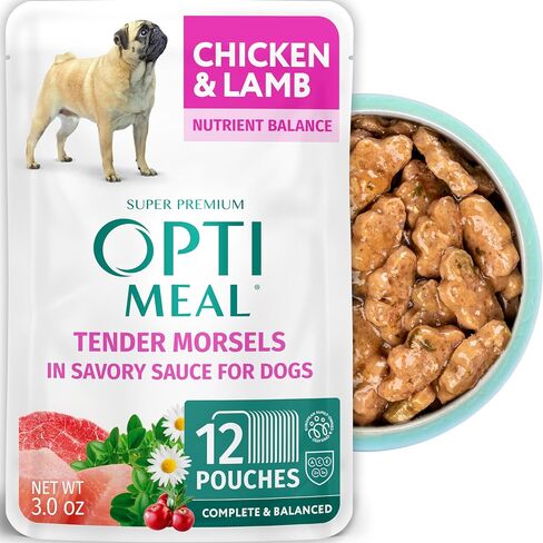 Optimeal Wet Dog Food Pouches - Variety Pack Grain Free Recipes, High Protein, Tender Morsels in Aspic Made with Natural Ingredients for Adult Dogs, Premium Nutrition - 3 oz, Pack of 12 in Saudi Arabia