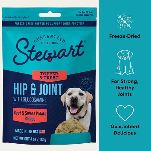 Stewart Freeze Dried Dog Food Topper, Hip and Joint, Beef and Sweet Potato Recipe, 8 Ounce Pouch, Glucosamine for Healthy Joints in Saudi Arabia