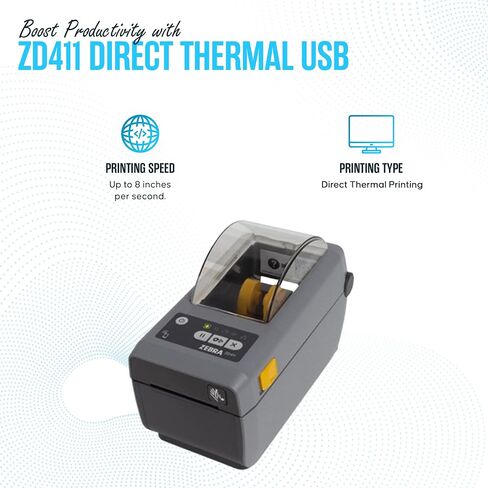 ZD411 Zebra Ethernet Direct Thermal Label Printer Bundle - 203 DPI, Modular Connectivity Slot - with 24v, USB 2.0 Printer Cable, 2.25" X 1.25" Label Roll, Quick Start Guide in Saudi Arabia