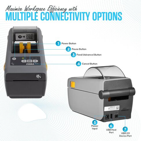 ZD411 Zebra Ethernet Direct Thermal Label Printer Bundle - 203 DPI, Modular Connectivity Slot - with 24v, USB 2.0 Printer Cable, 2.25" X 1.25" Label Roll, Quick Start Guide in Saudi Arabia