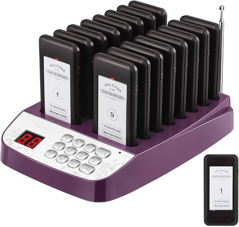 نظام Pager Restaurant ، 16 من أجهزة الاستدعاء اللاسلكية للمطاعم ، مع الاهتزاز ، وميض وجنة ، صناديق المطاعم للكنيسة ، المستشفى ، البار ، الفندق ، شاحنة (أسود) in Kuwait