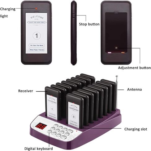نظام Pager Restaurant ، 16 من أجهزة الاستدعاء اللاسلكية للمطاعم ، مع الاهتزاز ، وميض وجنة ، صناديق المطاعم للكنيسة ، المستشفى ، البار ، الفندق ، شاحنة (أسود) in Kuwait