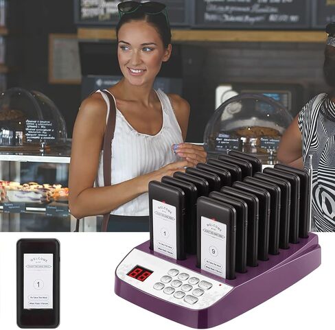 نظام Pager Restaurant ، 16 من أجهزة الاستدعاء اللاسلكية للمطاعم ، مع الاهتزاز ، وميض وجنة ، صناديق المطاعم للكنيسة ، المستشفى ، البار ، الفندق ، شاحنة (أسود) in Kuwait