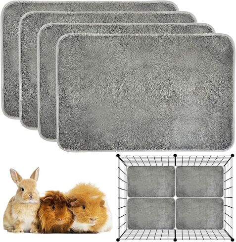 PINVNBY 4 Pack Guinea Pig Cage Liner Washable Guinea Pig Fleece Cage Liners with Non-Slip Bottom Reusable Guinea Pig Pee Pads Absorbent Bedding for Small Animals Rabbit Hamster (Brown 24" x 16") in Saudi Arabia