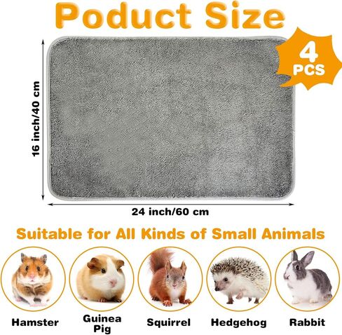 PINVNBY 4 Pack Guinea Pig Cage Liner Washable Guinea Pig Fleece Cage Liners with Non-Slip Bottom Reusable Guinea Pig Pee Pads Absorbent Bedding for Small Animals Rabbit Hamster (Brown 24" x 16") in Saudi Arabia