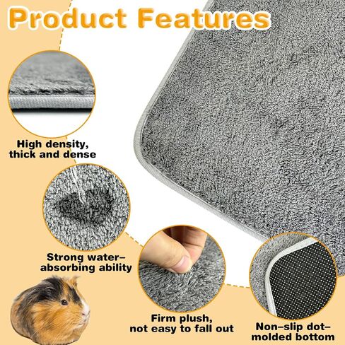 PINVNBY 4 Pack Guinea Pig Cage Liner Washable Guinea Pig Fleece Cage Liners with Non-Slip Bottom Reusable Guinea Pig Pee Pads Absorbent Bedding for Small Animals Rabbit Hamster (Brown 24" x 16") in Saudi Arabia