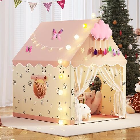 Kids Play Tent, Kids Playhouse Set with Light String, Ball Lights, Colorful Flags, Cloud, Butterfly Decoration, Tent for Kid Indoor & Outdoor, Child Tents Toddles Castle for Boys Girls in Saudi Arabia