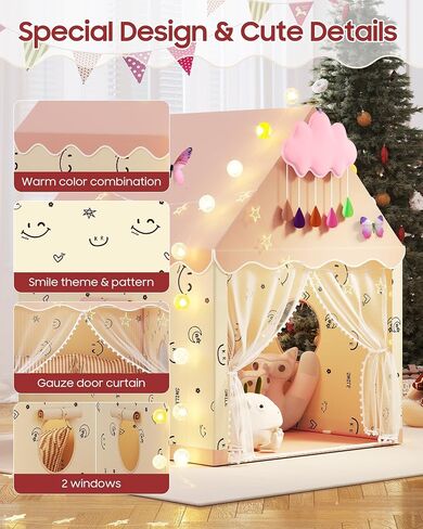 Kids Play Tent, Kids Playhouse Set with Light String, Ball Lights, Colorful Flags, Cloud, Butterfly Decoration, Tent for Kid Indoor & Outdoor, Child Tents Toddles Castle for Boys Girls in Saudi Arabia