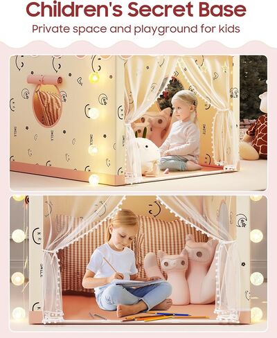 Kids Play Tent, Kids Playhouse Set with Light String, Ball Lights, Colorful Flags, Cloud, Butterfly Decoration, Tent for Kid Indoor & Outdoor, Child Tents Toddles Castle for Boys Girls in Saudi Arabia