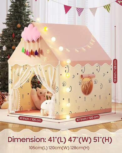 Kids Play Tent, Kids Playhouse Set with Light String, Ball Lights, Colorful Flags, Cloud, Butterfly Decoration, Tent for Kid Indoor & Outdoor, Child Tents Toddles Castle for Boys Girls in Saudi Arabia