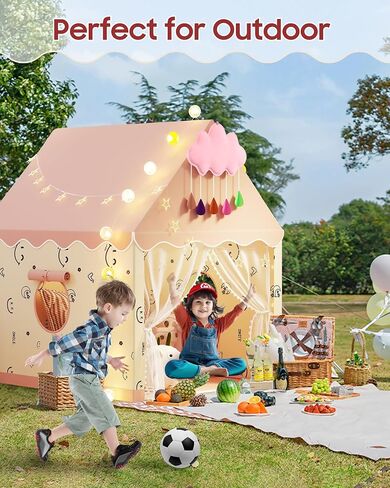 Kids Play Tent, Kids Playhouse Set with Light String, Ball Lights, Colorful Flags, Cloud, Butterfly Decoration, Tent for Kid Indoor & Outdoor, Child Tents Toddles Castle for Boys Girls in Saudi Arabia