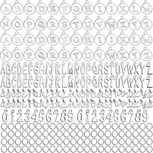 LEOBRO Letter Charms, 376 Pcs Gold Charms for Jewelry Making, Bracelet Charms, Necklace Charms, 6 Sets Gold Letter Charms with Number Charms and Jump Rings for Jewelry Making, Gold in Kuwait