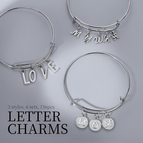 LEOBRO Letter Charms, 376 Pcs Gold Charms for Jewelry Making, Bracelet Charms, Necklace Charms, 6 Sets Gold Letter Charms with Number Charms and Jump Rings for Jewelry Making, Gold in Kuwait