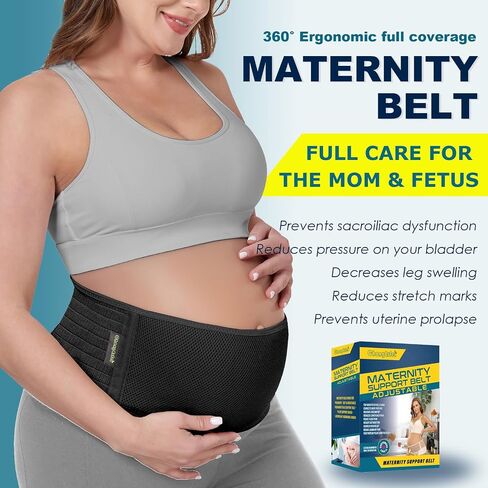 ChongErfei Pregnancy Belly Band Maternity Belt Back Support | Abdominal Binder Back Brace - Relieve Back, Pelvic, Hip Pain for Pregnancy Recovery (Black,One Size) in Saudi Arabia